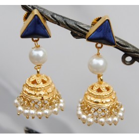 Blue Onyx Pearl Jhumki Earrings